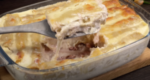 Zapečené cannelloni plněné mletým masem se smetanovou-majonézovou omáčkou se sýrem