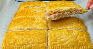 Křupavá slaná lahůdka z listového těsta se zakysanou smetanou, sýrem a šunkou – Slané občerstvení! Křupavá slaná lahůdka z listového těsta se zakysanou smetanou, sýrem a šunkou - Slané občerstvení!