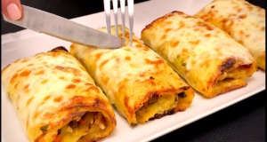 Křupavé bramborovo-sýrové rolky plněné mletým masem a mozzarellou Křupavé rolky s bramborovo-sýrovým základem plněné směsí mletého masa se sýrem mozzarella