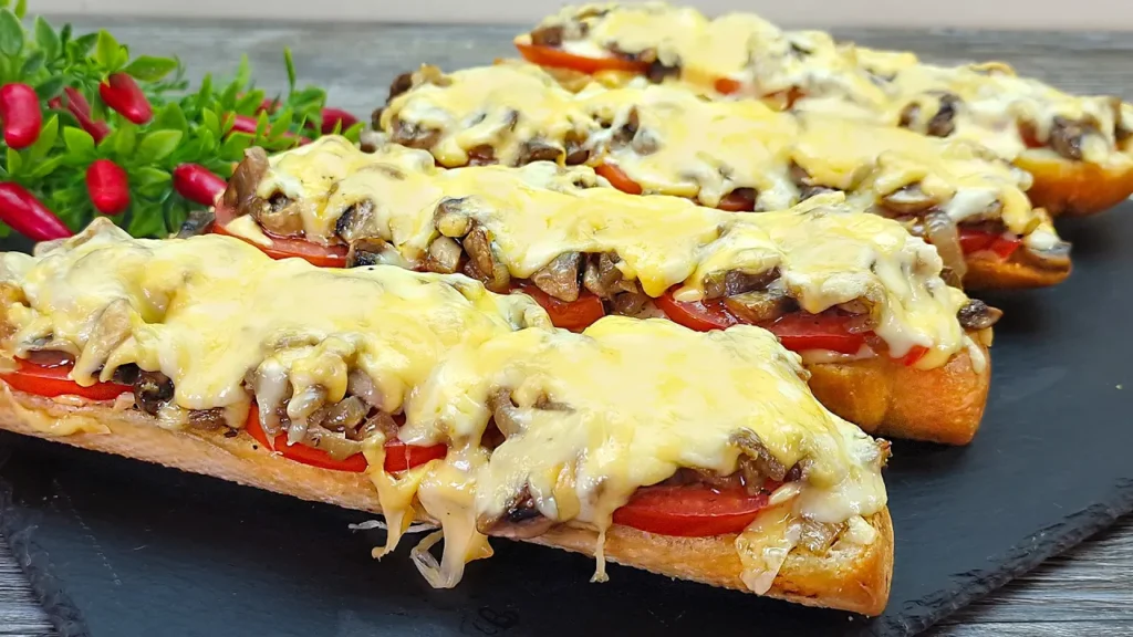 Zapečené křupavé bagety se sýrem, rajčaty a žampionovou směsí - Lepší než pizza!