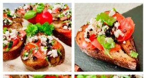 Opečené toasty s česnekovým olejem, rajčaty a fetou Křupavé opečené toasty s česnekovým olejem, čerstvými rajčaty, Fetou a bylinkovou směsí: Rychlé a lahodné!