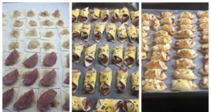 Recept na silvestrovské jednoduché a oblíbené pohoštění z listového těsta Listové šátečky se zelím, salámem a sýrem – rychlé slané pohoštění