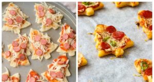 Slané vánoční stromečky z listového těsta se sýrem a rajčatovou omáčkou