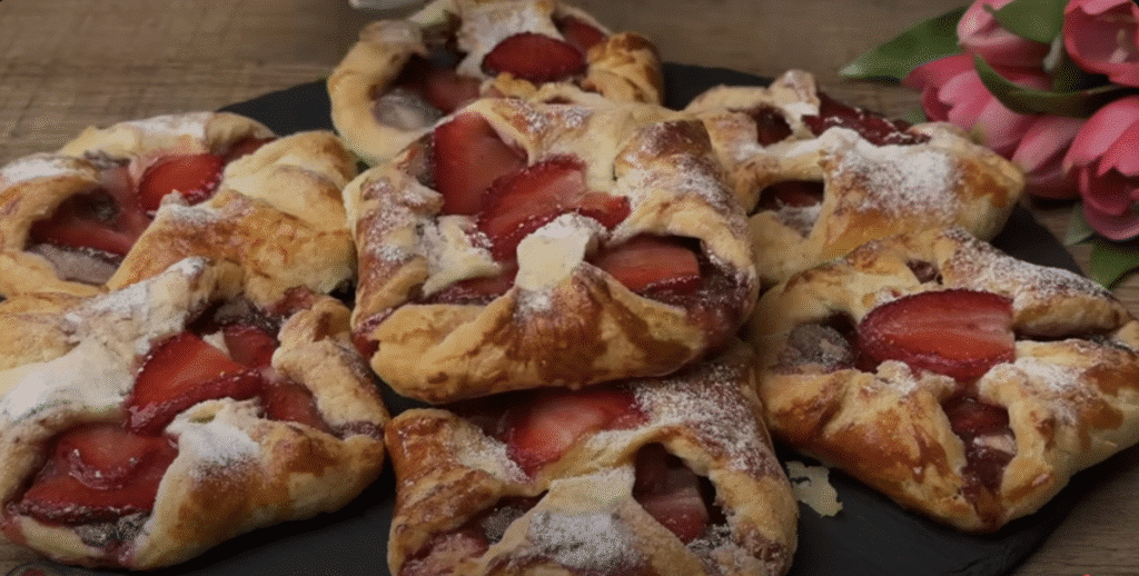 Křehké jahodové taštičky z listového těsta s Nutellou - ideální k teplému čaji!