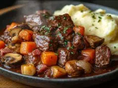 Delikátní Boeuf Bourguignon - francouzské hovězí na červeném víně s kořenovou zeleninou a žampiony