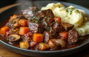 Delikátní Boeuf Bourguignon - francouzské hovězí na červeném víně s kořenovou zeleninou a žampiony
