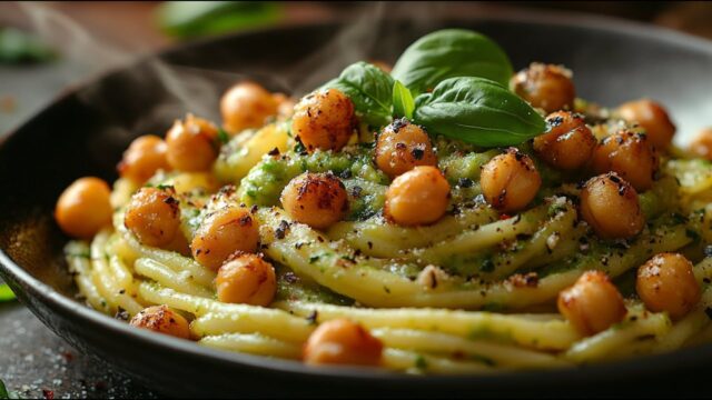 Krémové špagety s avokádovým krémem a pečenou cizrnou - jemné, svěží a plné chuti