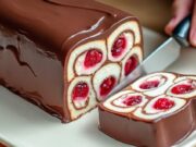 Nepečený čokoládový palačinkový dort s mascarpone a třešňovým džemem