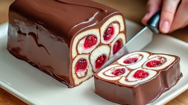 Nepečený čokoládový palačinkový dort s mascarpone a třešňovým džemem Nepečený čokoládový palačinkový dort s mascarpone a třešňovým džemem