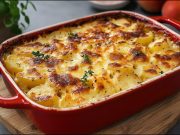 Zapékané brambory s pórkem a ovesnou smetanou – veganský gratin