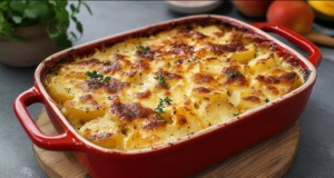 Zapékané brambory s pórkem a ovesnou smetanou – veganský gratin Zapékané brambory s pórkem a ovesnou smetanou – veganský gratin