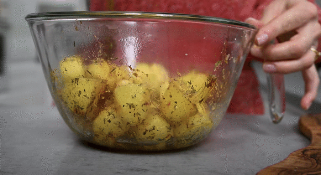 Masové hovězí placičky s jemnou rajčatovou omáčkou a křupavými pečenými bramborami – domácí klasika v novém kabátě