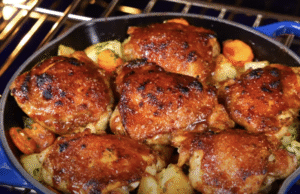 Pečená kuřecí stehna s medovo-citronovou glazurou a zeleninou Pečená kuřecí stehna s medovo-citronovou glazurou a zeleninou