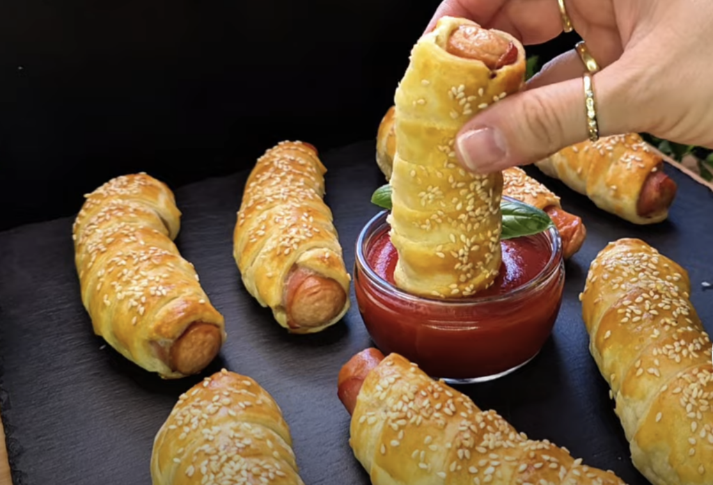Párečky v listovém těstě se slaninou a sezamem: rychlé a křupavé