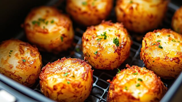 Křupavé pečené brambory s parmazánem a bylinkami z horkovzdušné fritézy