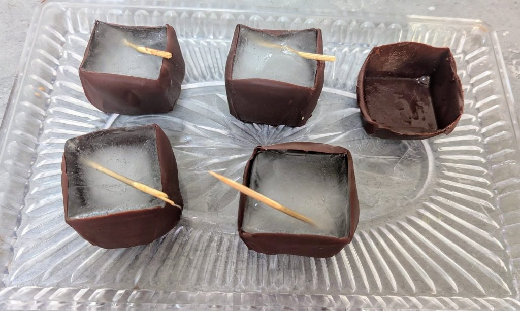 Dezert v čokoládovém květináči s malinami, mascarpone krémem a kakaovým piškotem