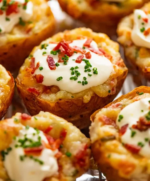 Dvakrát pečené brambory plněné krémovou sýrovou náplní s křupavou slaninou