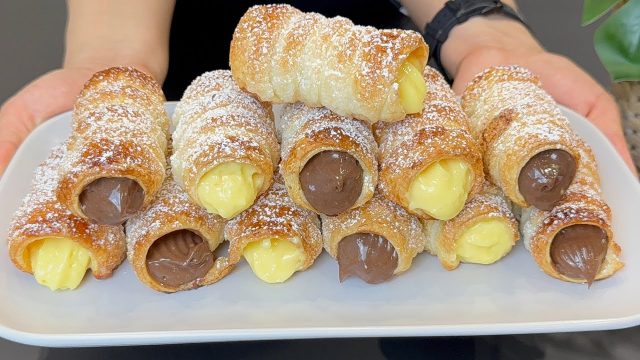 Listové trubičky s vanilkovým a čokoládovým krémem: Křehký dezert, který potěší každého