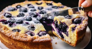 Lehký jogurtový koláč s krémovou náplní, borůvkami a drobenkou Lehoučký jogurtový koláč s krémovou náplní, borůvkami a drobenkou – recept krok za krokem