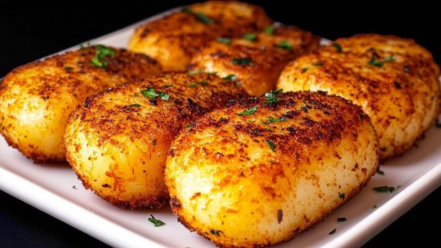 Bramborové karbanátky plněné klobáskou a sýrem: Křupavý oběd s česnekovým dipem