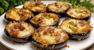 Zapečená lilková kolečka se slaninou, pórkem a sýrem – jednoduchý recept Zapečená lilková kolečka se slaninou, pórkem a sýrem – ideální tip na lehký oběd nebo chutnou večeři