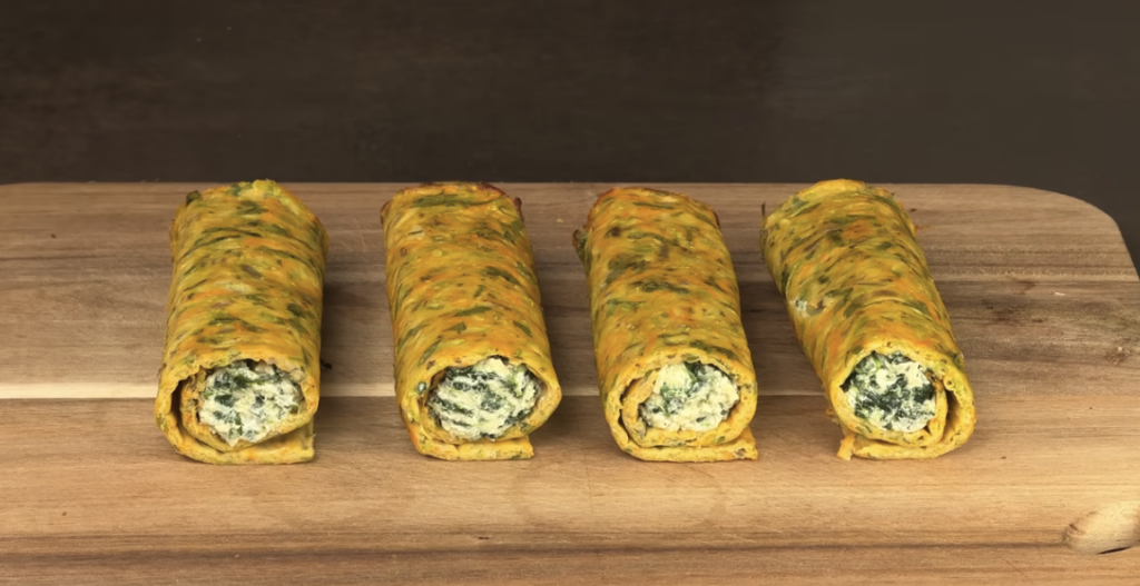 Lehké cuketové roládky plněné špenátem a sýrem z horkovzdušné fritézy
