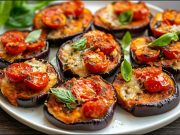 Vegetariánské mini pizzy z lilku s rajčaty, parmazánem a bazalkou – zdravá a chutná alternativa klasické pizzy