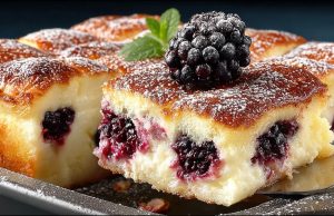 Jemný tvarohový koláč s ostružinami – nadýchaný letní dezert, který si zamilujete Jemný tvarohový koláč s ostružinami – nadýchaný letní dezert, který si zamilujete