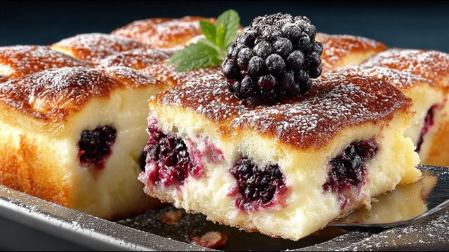 Jemný tvarohový koláč s ostružinami – nadýchaný letní dezert, který si zamilujete