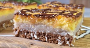 Dvoubarevný koláč s třešněmi, kokosem a čokoládovou polevou | Recept Dvoubarevný koláč s třešněmi, kokosem a čokoládovou polevou | Recept