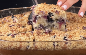 Domácí borůvkový koláč s kondenzovaným mlékem a ořechovou drobenkou Domácí borůvkový koláč s kondenzovaným mlékem a ořechovou drobenkou