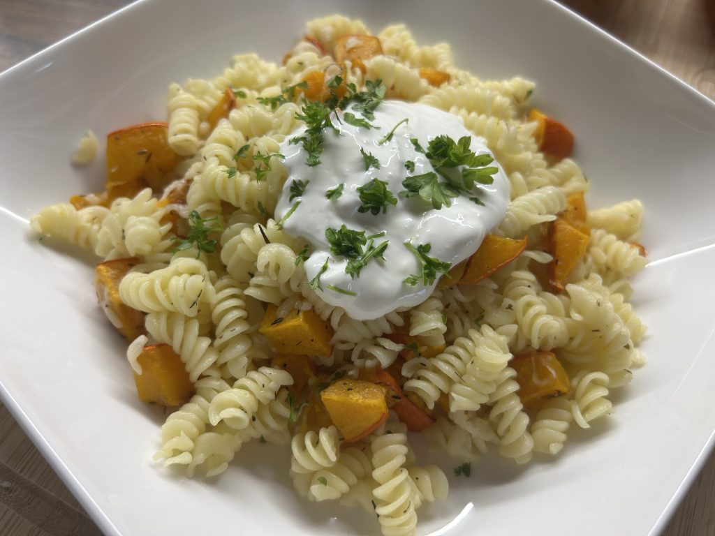 Těstoviny s pečenou dýní Hokkaido