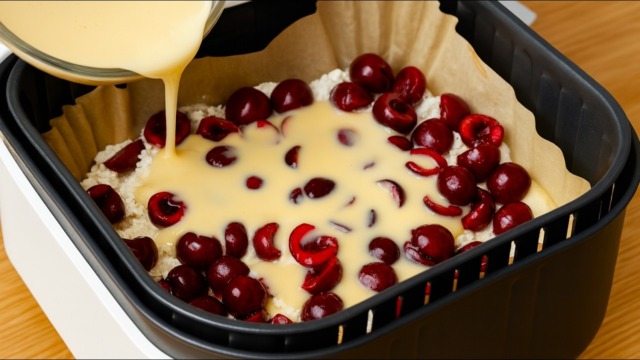 Třešňový koláč s tvarohovou náplní z horkovzdušné fritézy – dokonalý dezert pro letní dny