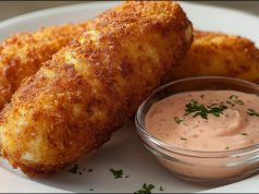 Kuřecí rolky v panko strouhance – plněné zeleninou, šunkou a mozzarellou s koprovým dipem