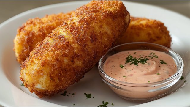 Kuřecí rolky v panko strouhance – plněné zeleninou, šunkou a mozzarellou s koprovým dipem