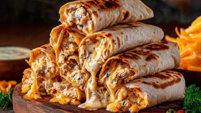 Wrapy s kuřecím masem, jalapeños, mozzarellou a rančovou omáčkou z horkovzdušné fritézy