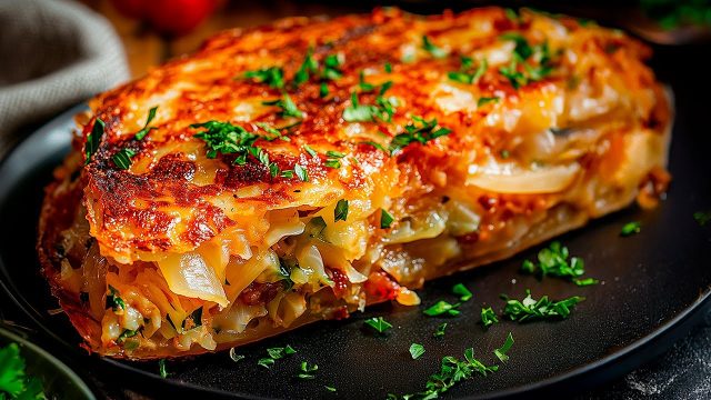 Zapečené bílé zelí s klobásou, smetanou a sýrem – snadný a chutný recept do trouby