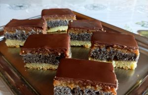 Jablečno-makový koláč s čokoládovou polevou