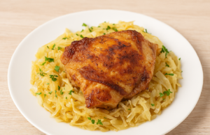 Pečená kuřecí stehna s hlávkovým zelím – jednoduchý recept z jednoho pekáče Pečená kuřecí stehna s hlávkovým zelím – jednoduchý recept z jednoho pekáče