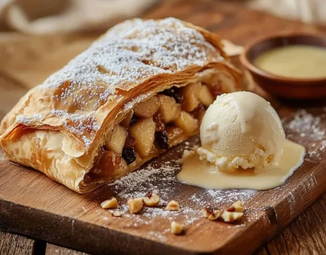 Rychlý jablečný závin z listového těsta (se skořicí a rozinkami)