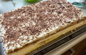 Nevíte co k odpolední kávě? Vyzkoušejte tento smetanový koláč s vanilkovým nádechem! Smetanovo-vanilkový koláč s kakaovým korpusem a čokoládou