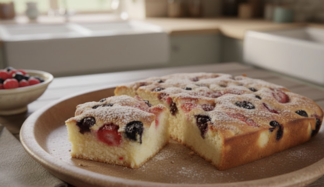 Kefírová buchta s borůvkami a malinami – rychlá, vláčná a svěží