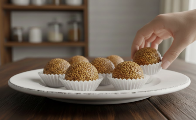 Sezamové kuličky s medem – cukroví bez vajec a bez mouky ze 2 surovin