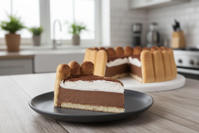 Nepečený piškotový dort s čokoládovým krémem a kakaem
