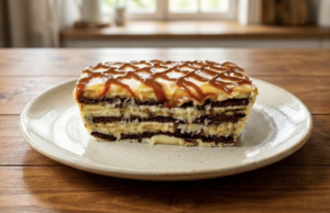 Fantastický karamelový zákusek s banány a jemným krémem! Karamelový zákusek s banány a sušenkami – nepečený dezert ke kávě