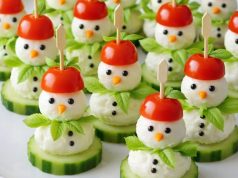 Vánoční předkrm s mozzarellou a rajčaty – připravte roztomilé sněhuláčky na slavnostní stůl Vánoční předkrm ze sýra mozzarella a rajčat: Roztomilí sněhuláčci na slavnostní stůl