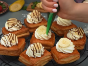 Nadýchané polštářky z listového těsta s vanilkovým krémem, banánem a Nutellou