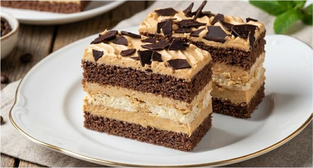 Luxusní kakaové řezy se sněhovým plátem a karamelovým krémem