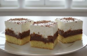 Pudinkově šlehačkový zákusek: Vláčné „nebe“ na plechu Pudinková buchta se smetanovým krémem: vláčný dezert na plech