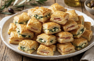 Rychlé slané jednohubky z listového těsta s párky a rajčatovým protlakem